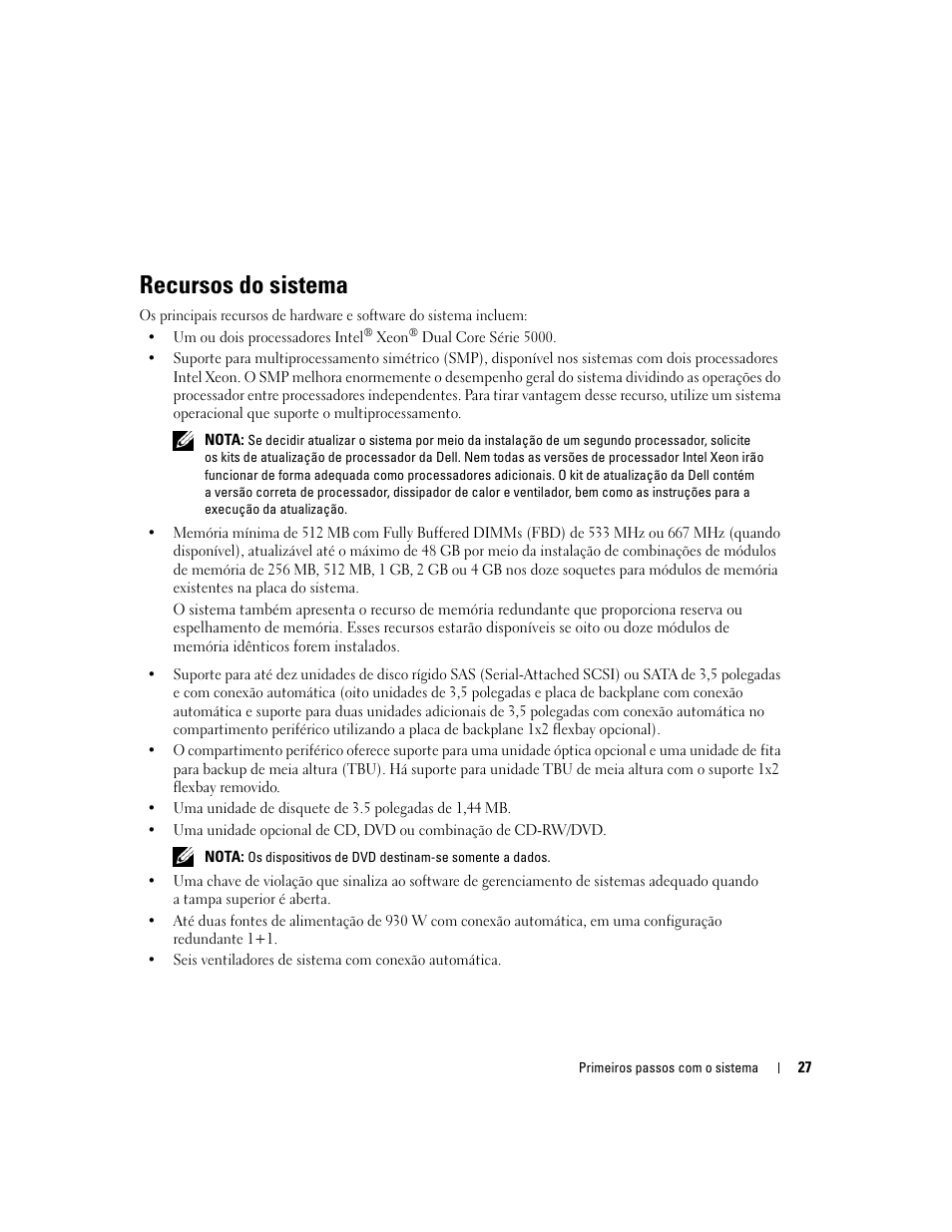 Recursos do sistema | Dell PowerEdge 2900 User Manual | Page 29 / 50