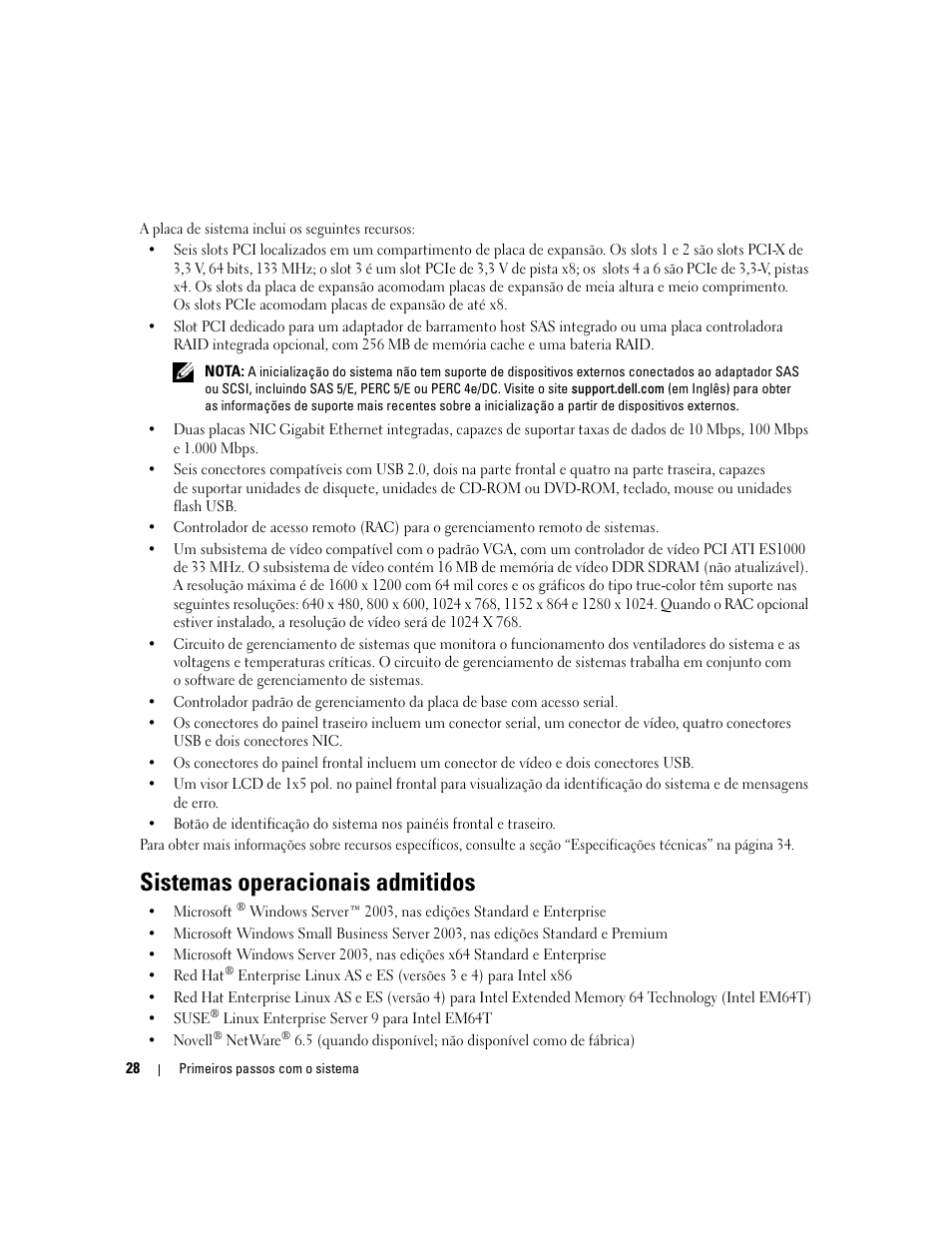 Sistemas operacionais admitidos | Dell PowerEdge 2900 User Manual | Page 30 / 50