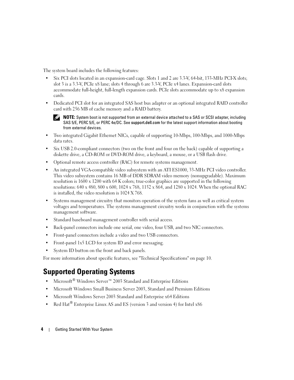 Supported operating systems | Dell PowerEdge 2900 User Manual | Page 6 / 50