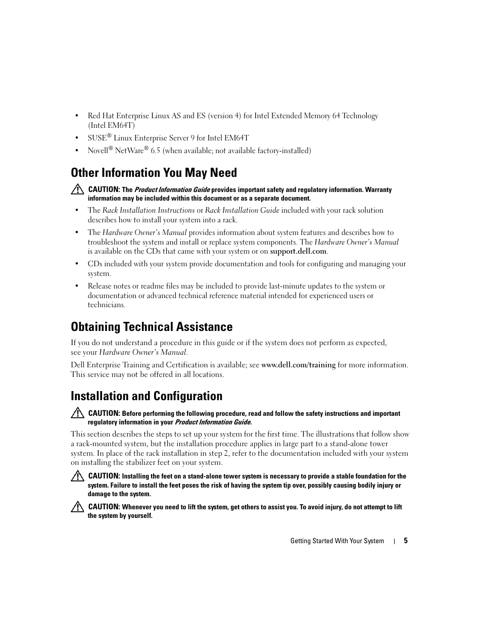 Other information you may need, Obtaining technical assistance, Installation and configuration | Dell PowerEdge 2900 User Manual | Page 7 / 50