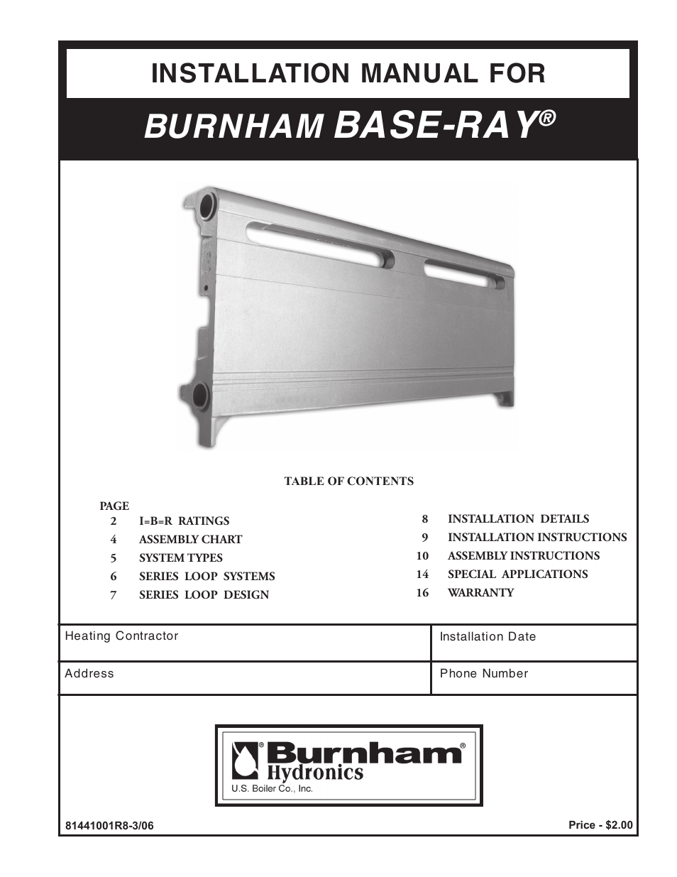 Burnham BASE-RAY 81441001R8-3/06 User Manual | 16 pages