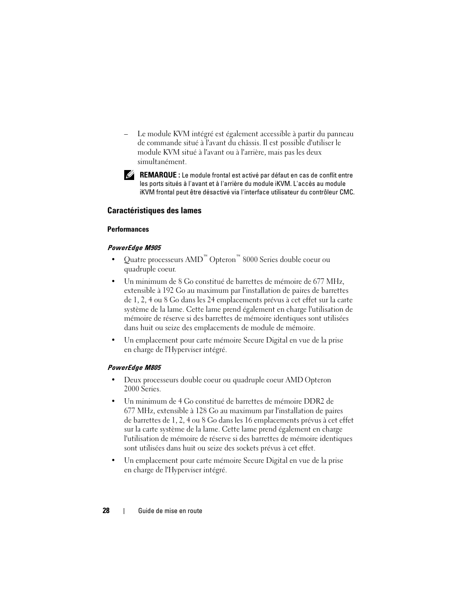 Caractéristiques des lames | Dell PowerEdge M805 User Manual | Page 30 / 90