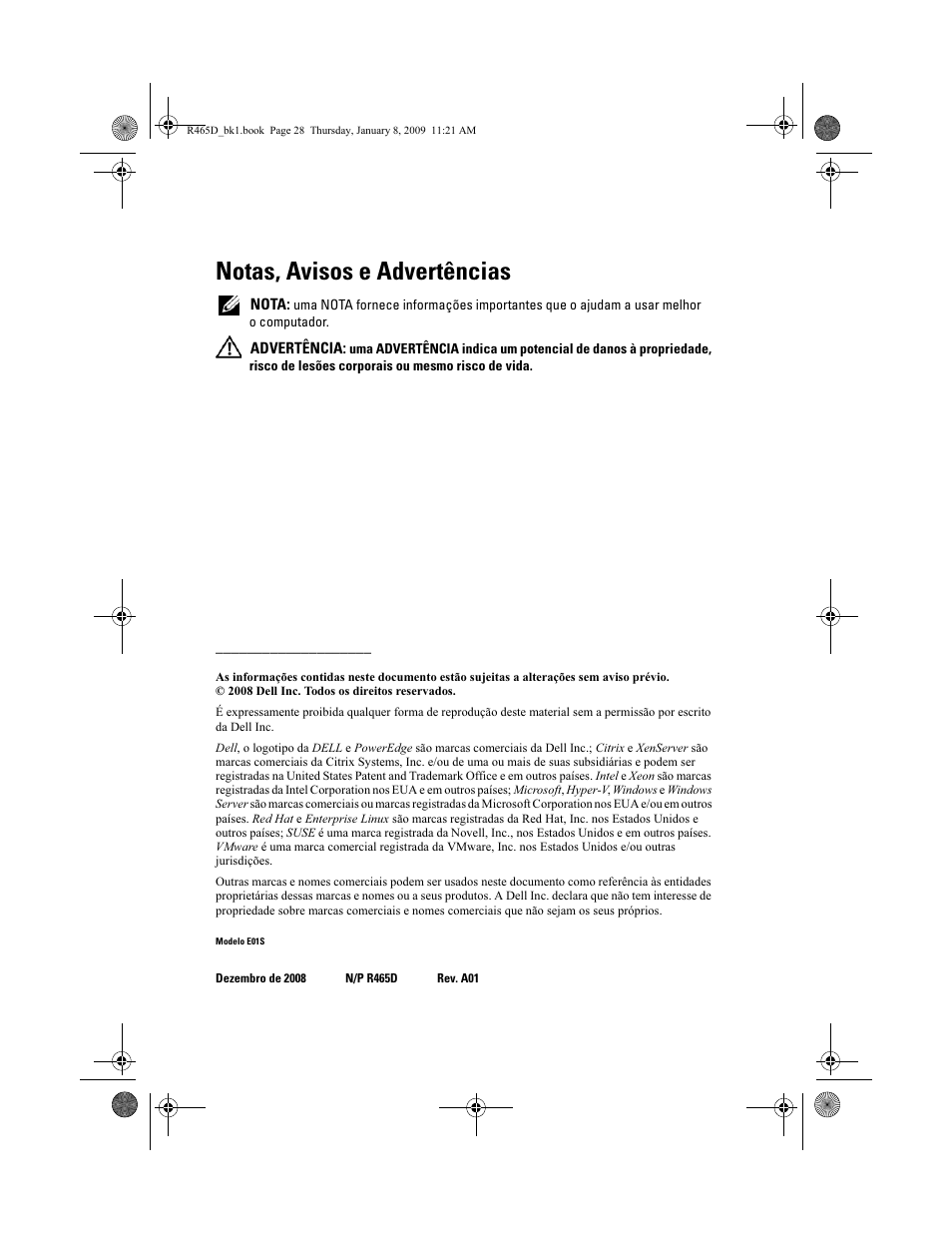 Notas, avisos e advertências | Dell POWEREDGE R610 User Manual | Page 30 / 56