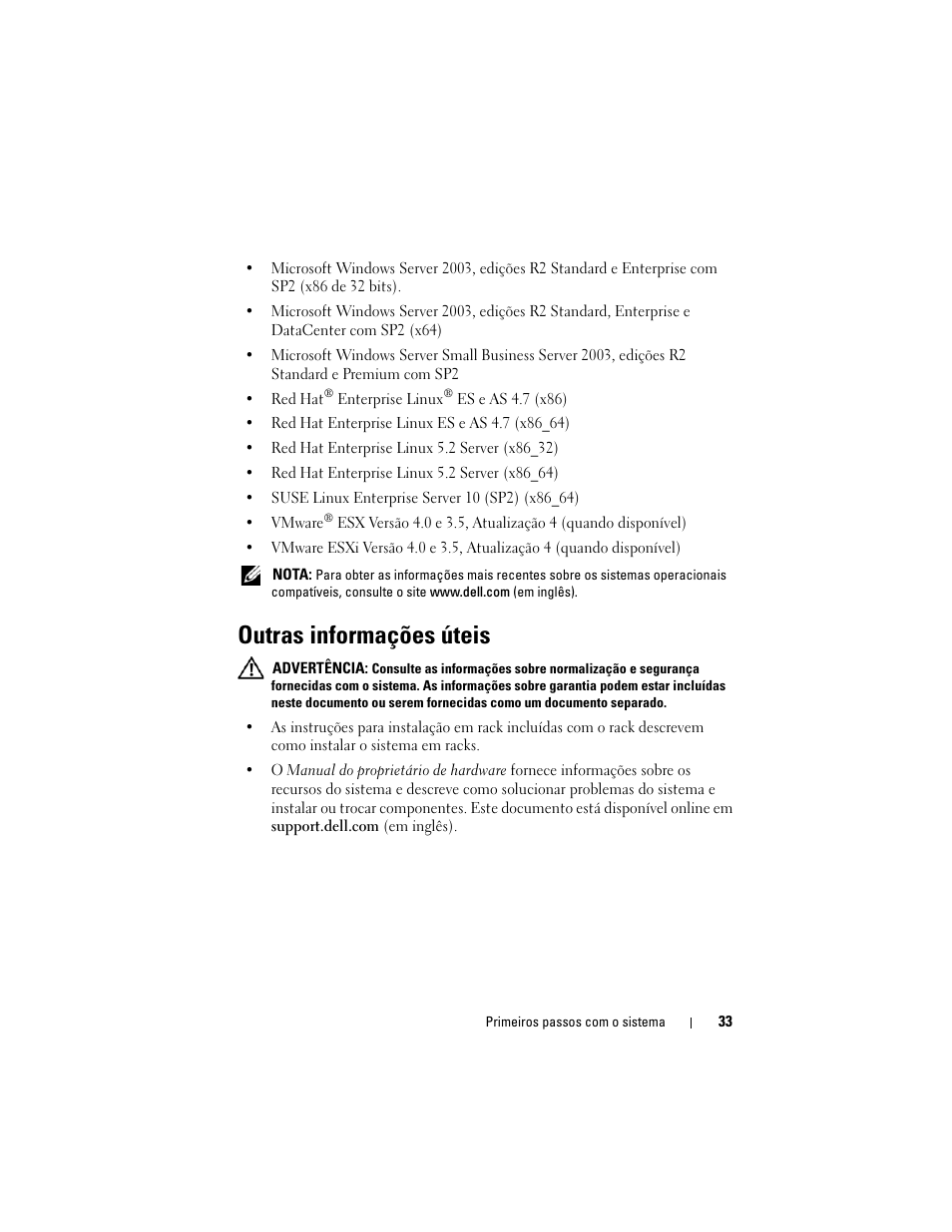 Outras informações úteis | Dell POWEREDGE R610 User Manual | Page 35 / 56