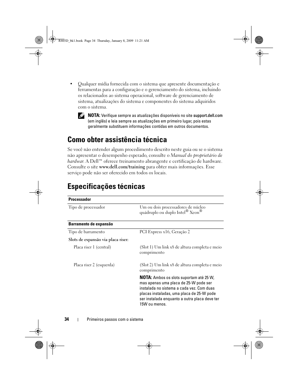 Como obter assistência técnica, Especificações técnicas | Dell POWEREDGE R610 User Manual | Page 36 / 56