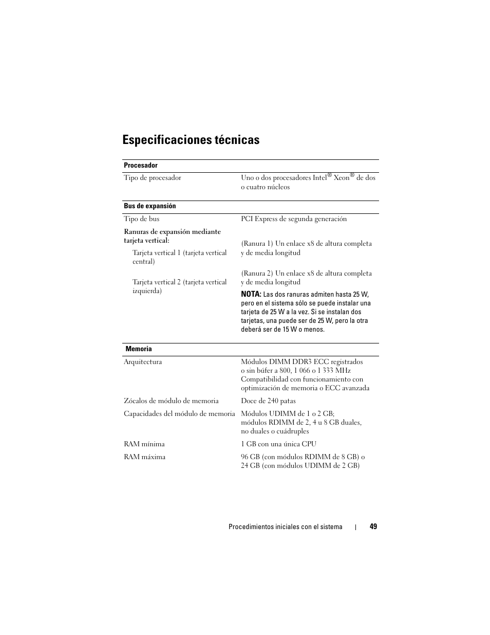 Especificaciones técnicas | Dell POWEREDGE R610 User Manual | Page 51 / 56