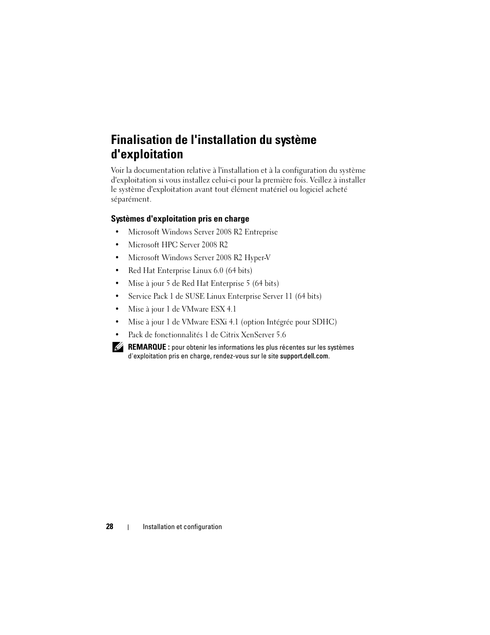 Systèmes d'exploitation pris en charge | Dell PowerEdge C5220 User Manual | Page 30 / 70