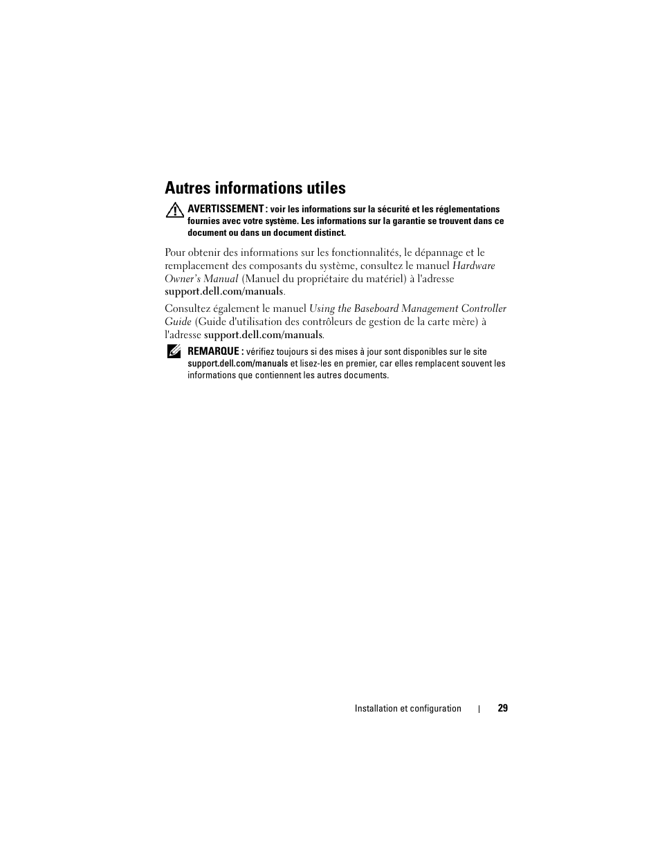 Autres informations utiles | Dell PowerEdge C5220 User Manual | Page 31 / 70