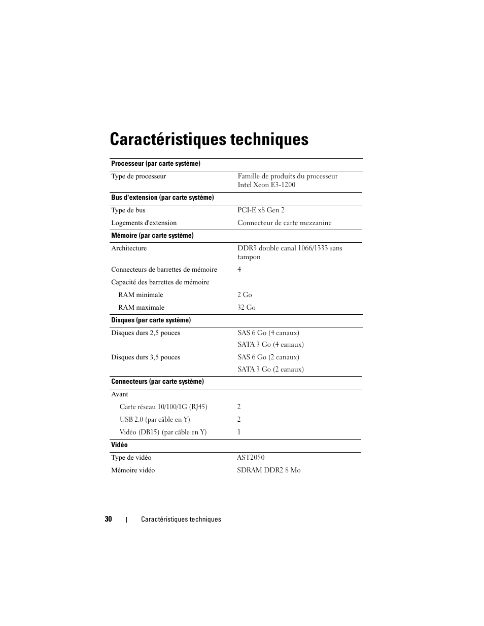 Caractéristiques techniques | Dell PowerEdge C5220 User Manual | Page 32 / 70