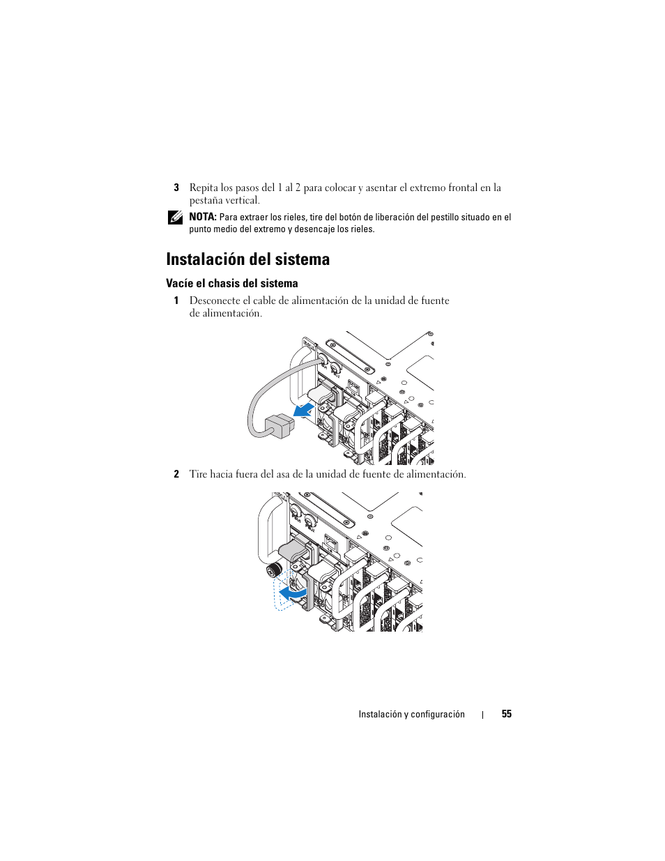 Instalación del sistema, Vacíe el chasis del sistema | Dell PowerEdge C5220 User Manual | Page 57 / 70