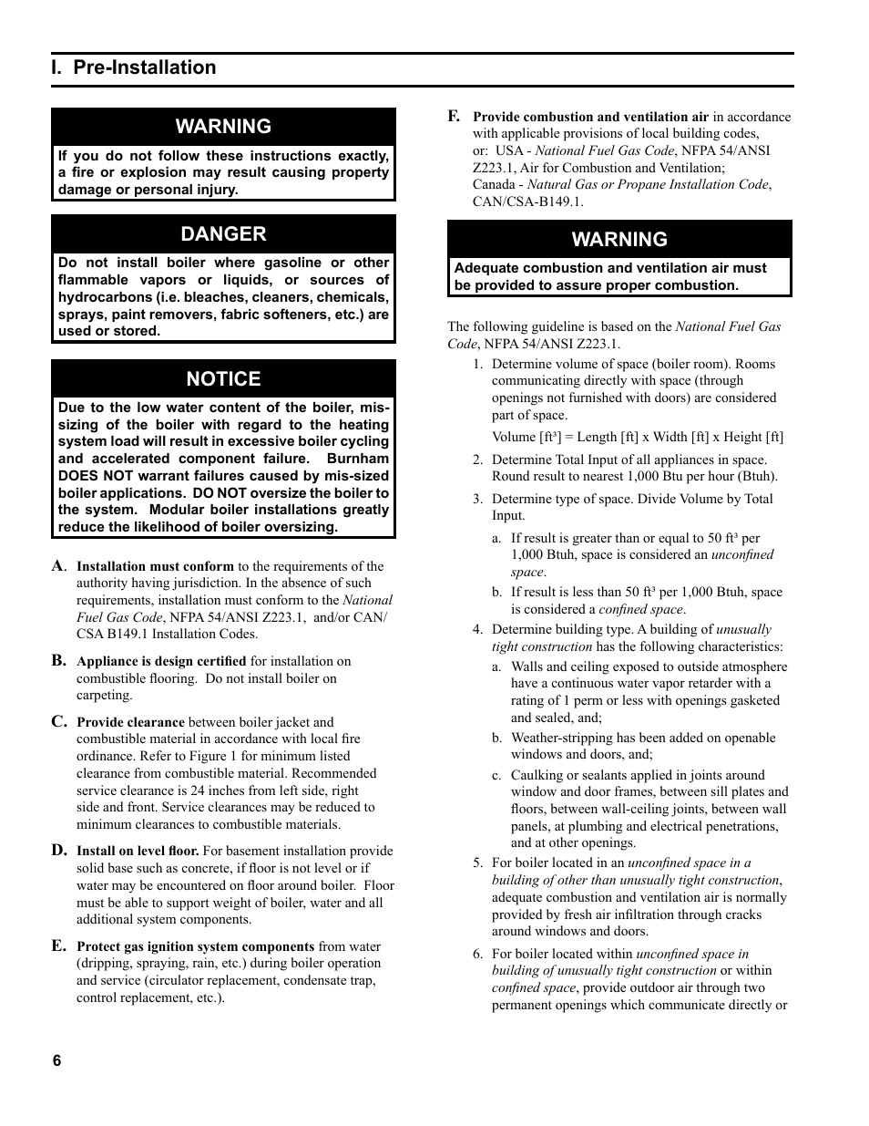 Warning, Danger, Notice | I. pre-installation | Burnham PVG User Manual | Page 6 / 64