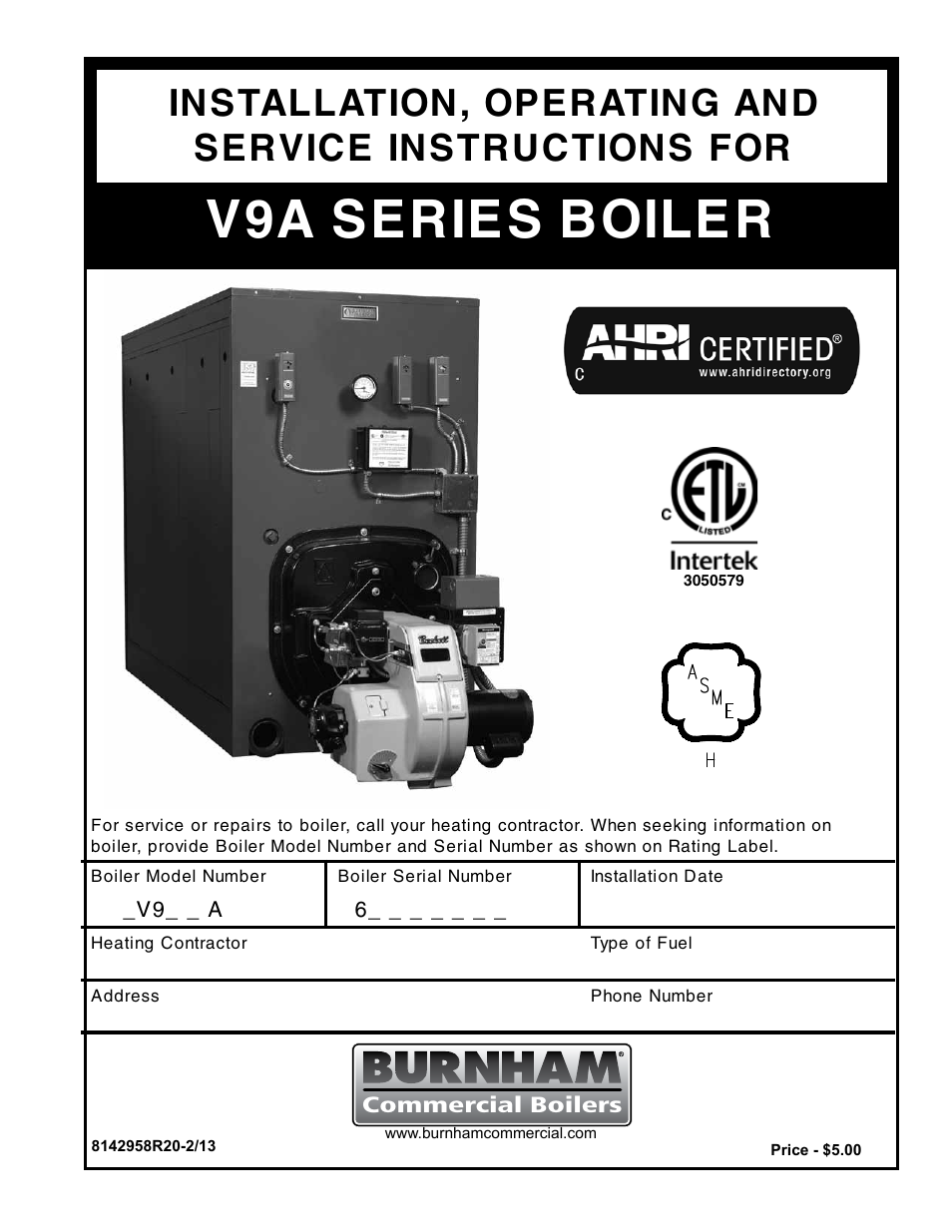 Burnham V9A User Manual | 64 pages