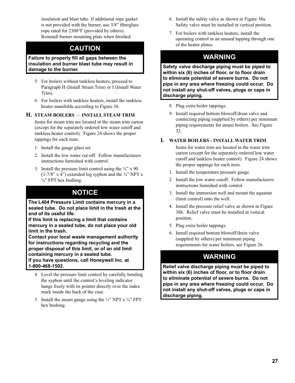 Caution, Notice, Warning | Burnham V9A User Manual | Page 27 / 64