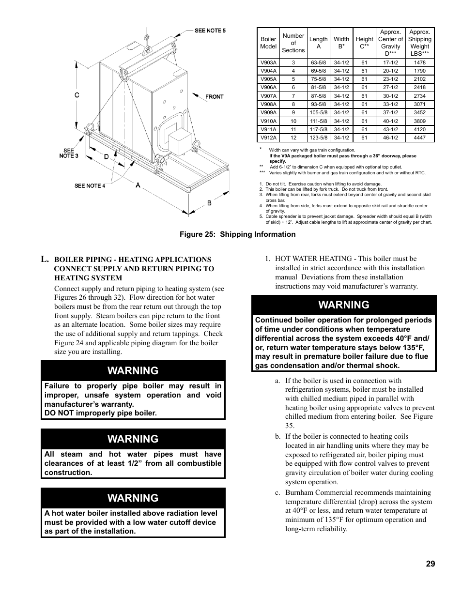 Warning | Burnham V9A User Manual | Page 29 / 64