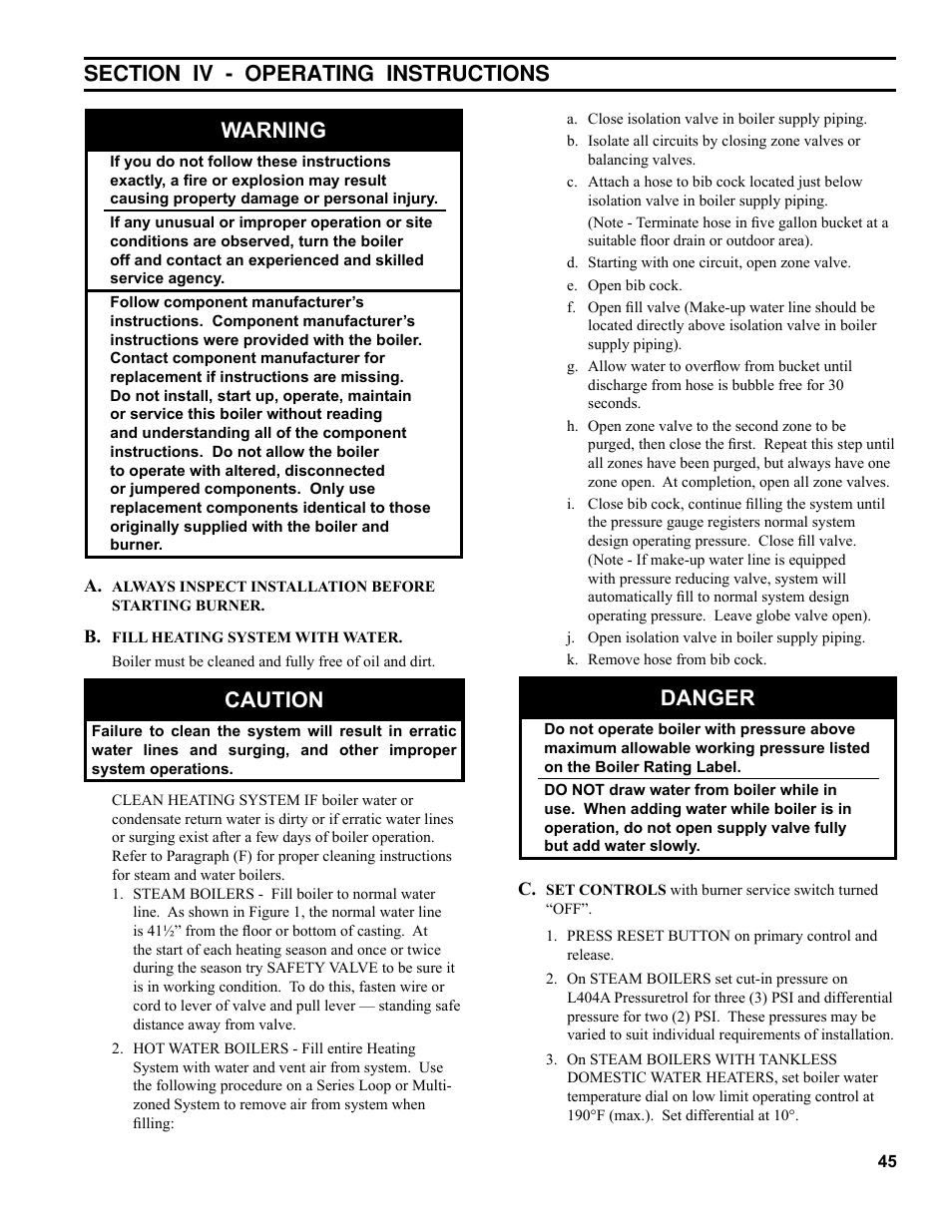 Caution, Danger | Burnham V9A User Manual | Page 45 / 64