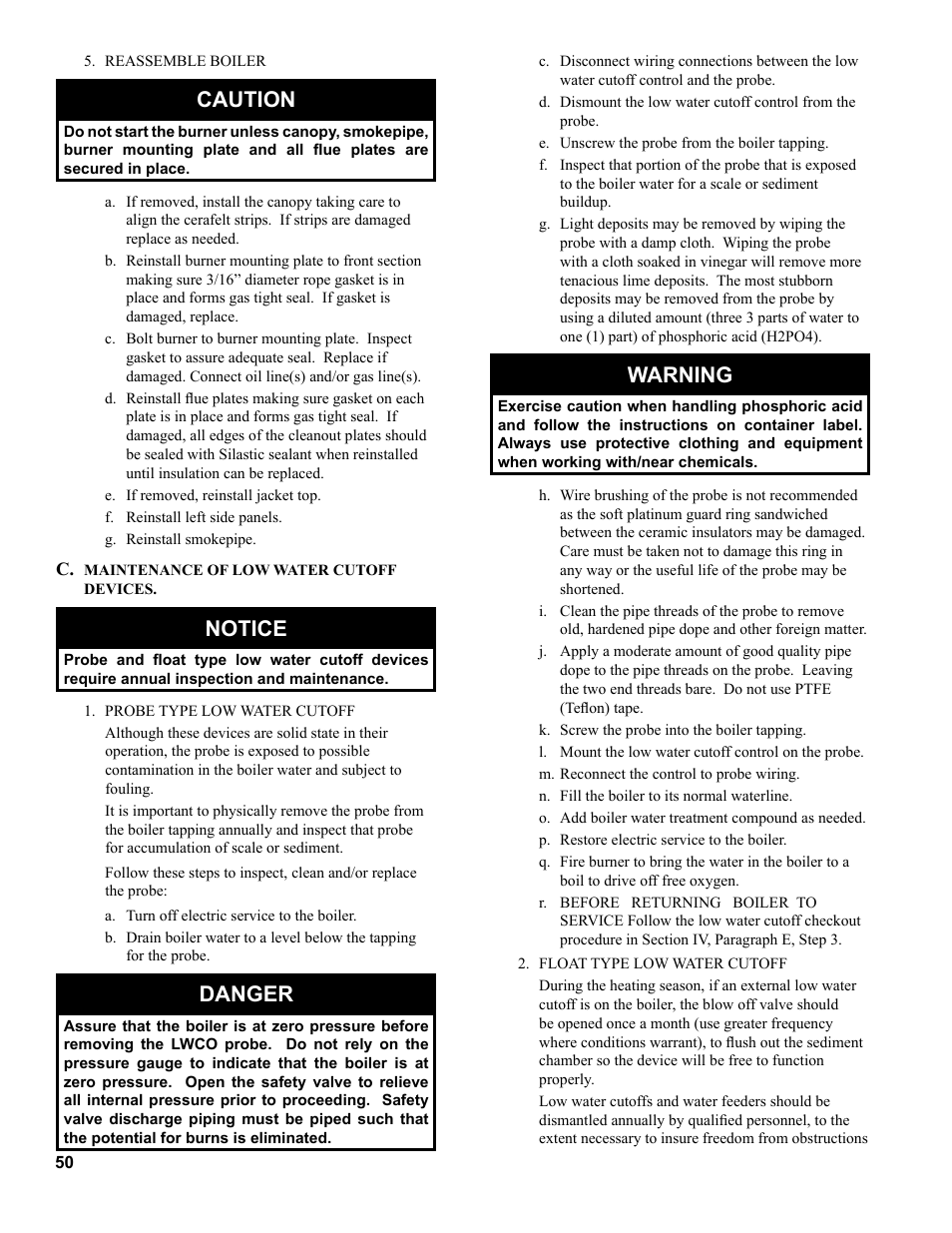 Caution, Notice, Danger | Warning | Burnham V9A User Manual | Page 50 / 64