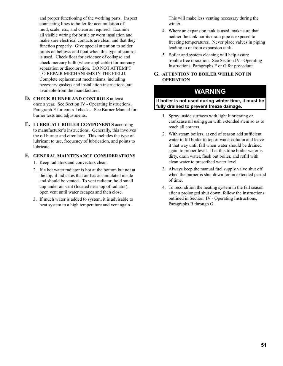 Warning | Burnham V9A User Manual | Page 51 / 64