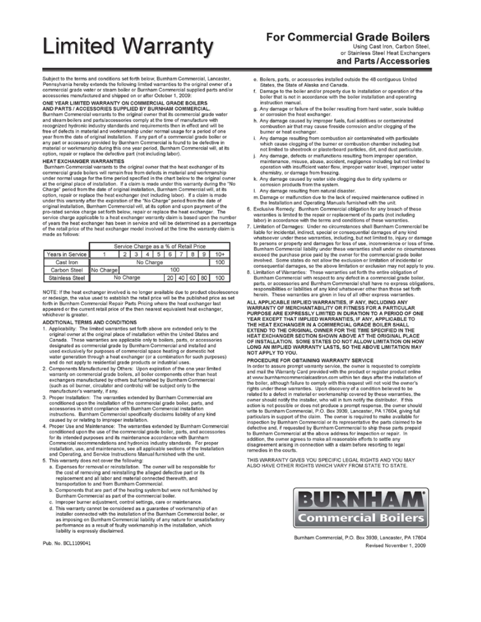 Burnham V9A User Manual | Page 64 / 64