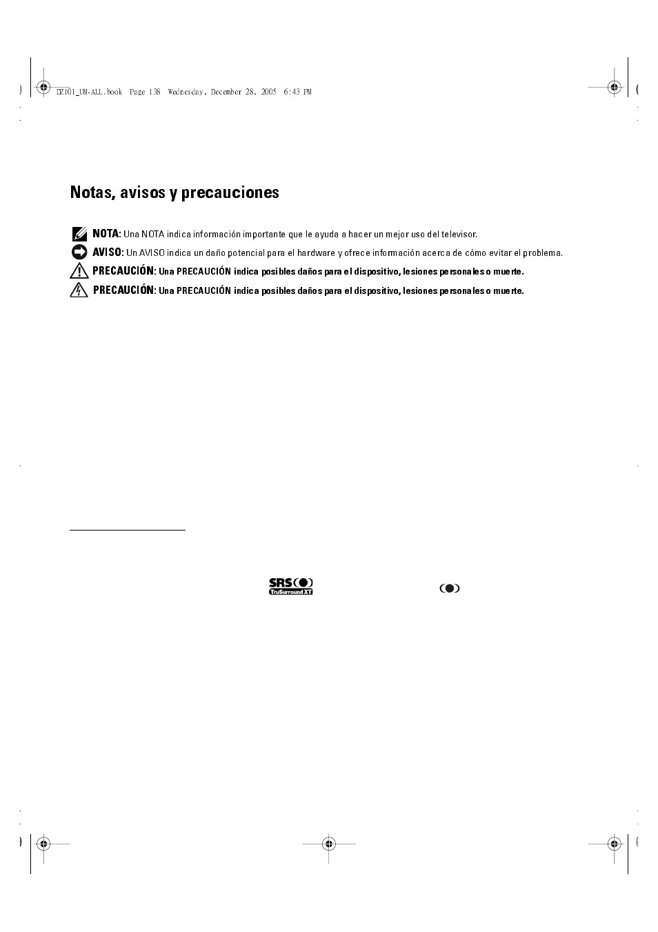 Notas, avisos y precauciones | Dell LCD TV W4201C User Manual | Page 2 / 68
