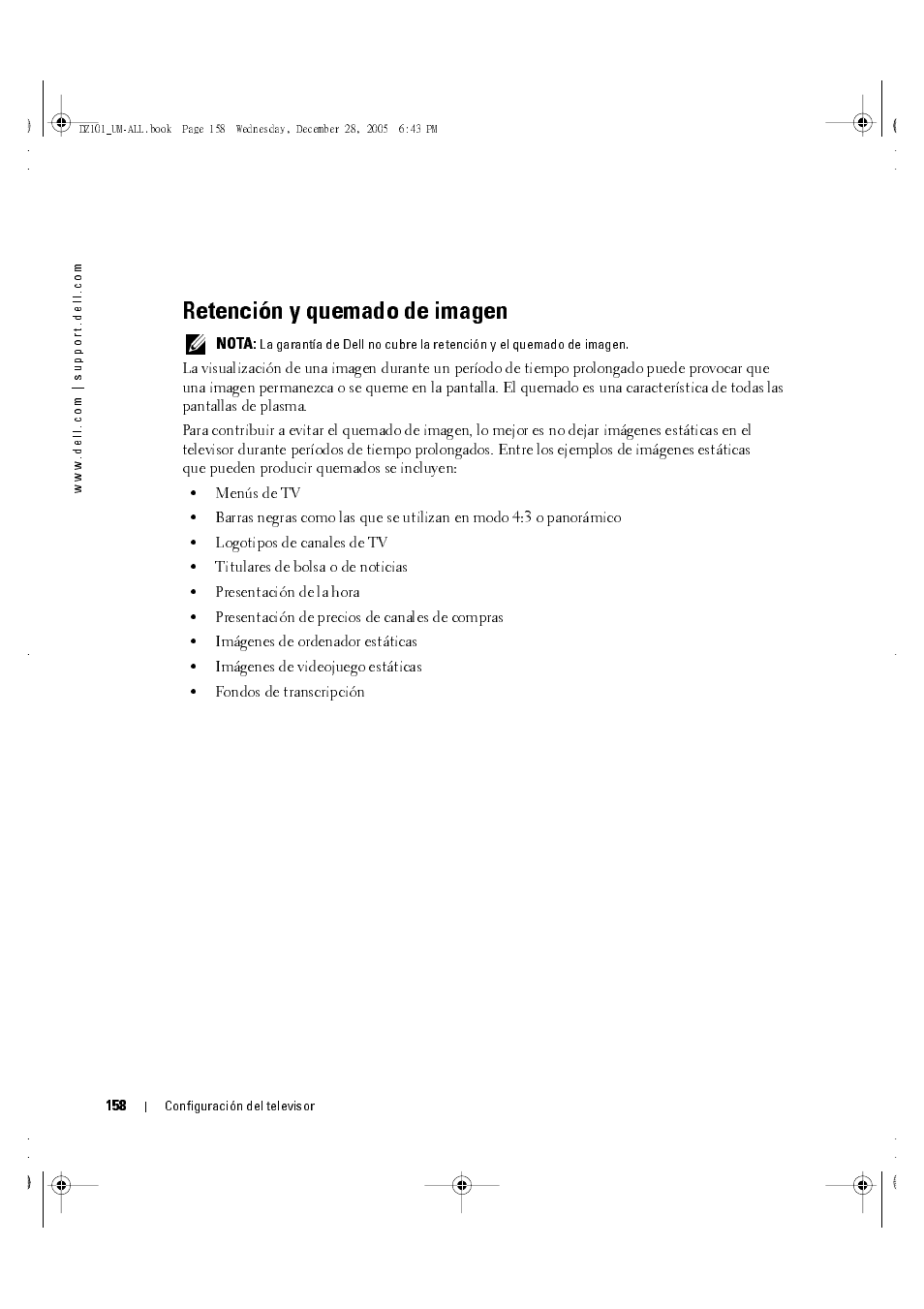Retención y quemado de imagen | Dell LCD TV W4201C User Manual | Page 22 / 68