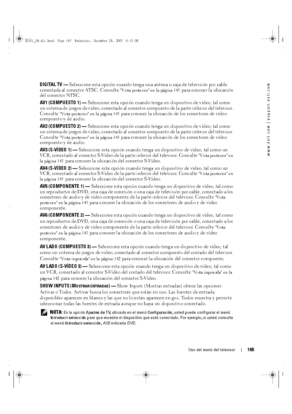 Para conocer la ubicación del conector ntsc, Para conocer la ubicación del conector s-vídeo, Para conocer la ubicación del conector compuesto | Dell LCD TV W4201C User Manual | Page 29 / 68