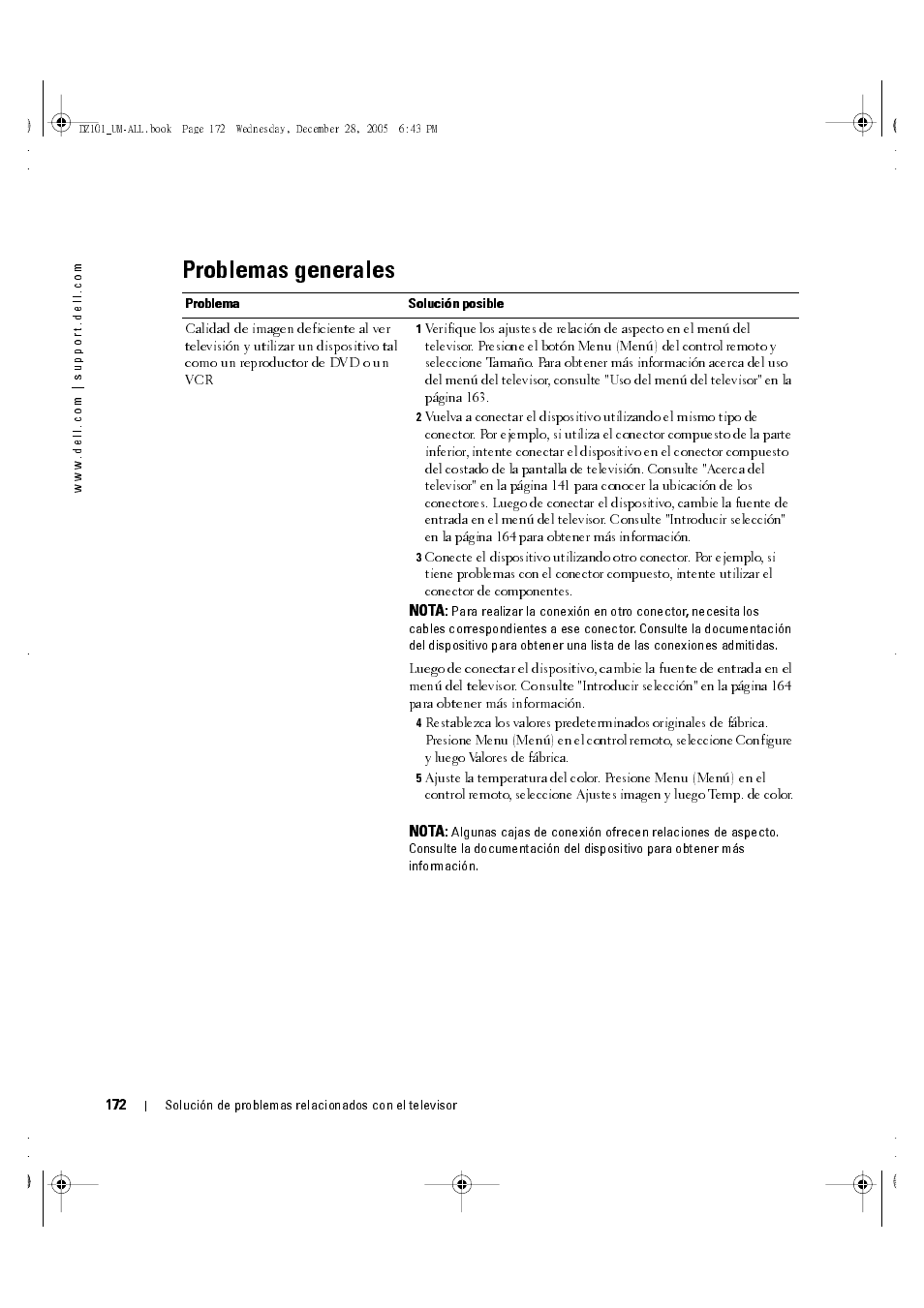 Problemas generales | Dell LCD TV W4201C User Manual | Page 36 / 68