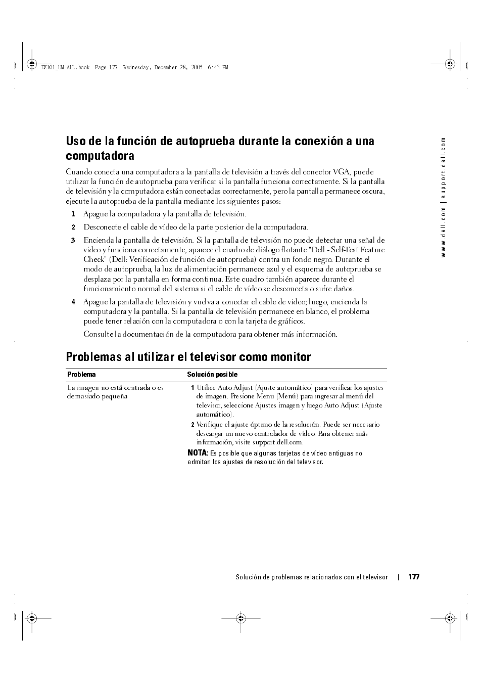 Problemas al utilizar el televisor como monitor, Apague la computadora y la pantalla de televisión | Dell LCD TV W4201C User Manual | Page 41 / 68