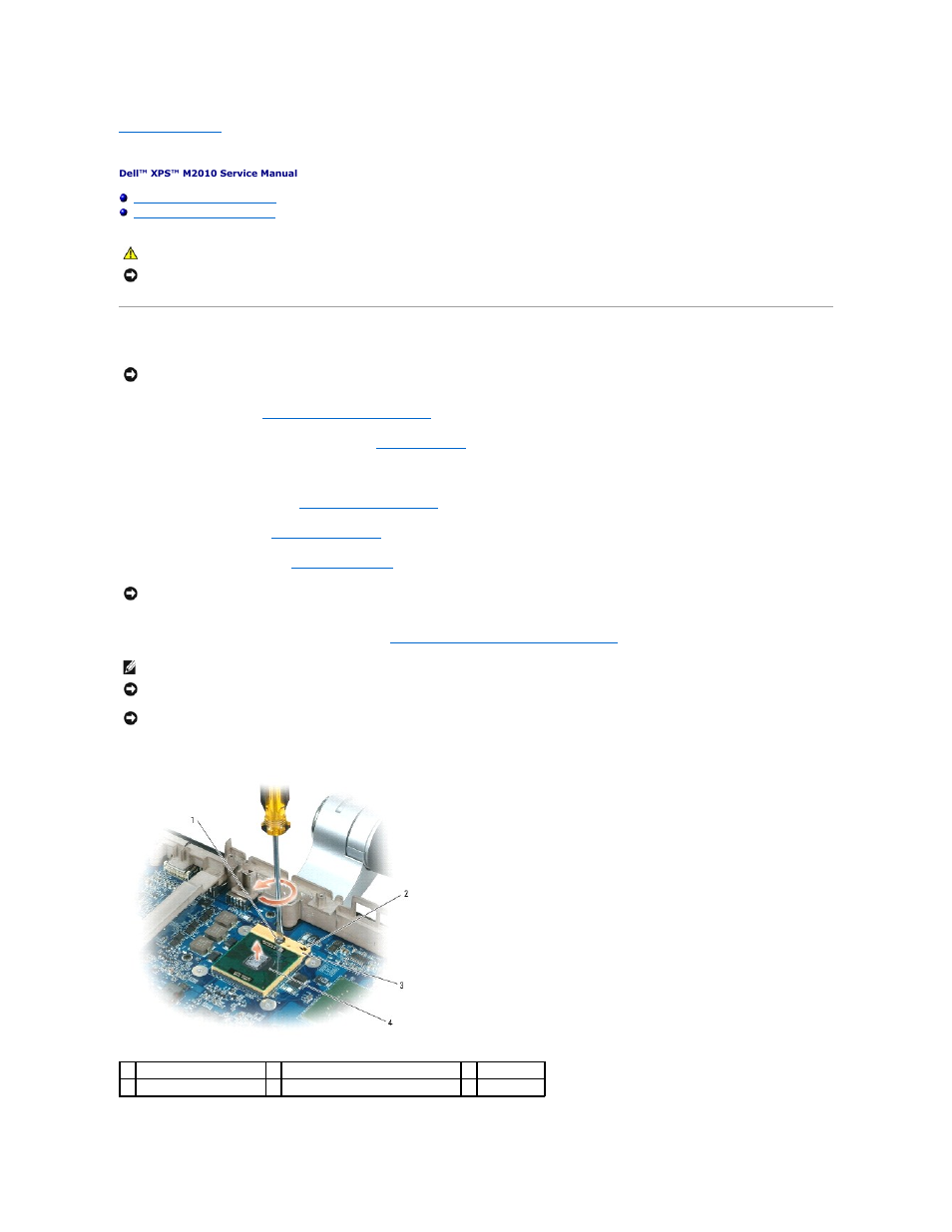 Processor module, Removing the processor module | Dell XPS M2010 (MXP061, Mid 2006) User Manual | Page 26 / 131