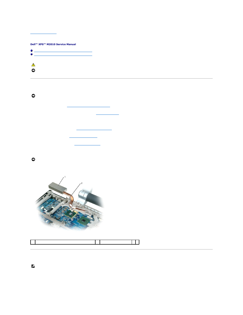 Processor thermal-cooling assembly, Removing the processor thermal-cooling assembly, Replacing the processor thermal-cooling assembly | Dell XPS M2010 (MXP061, Mid 2006) User Manual | Page 28 / 131