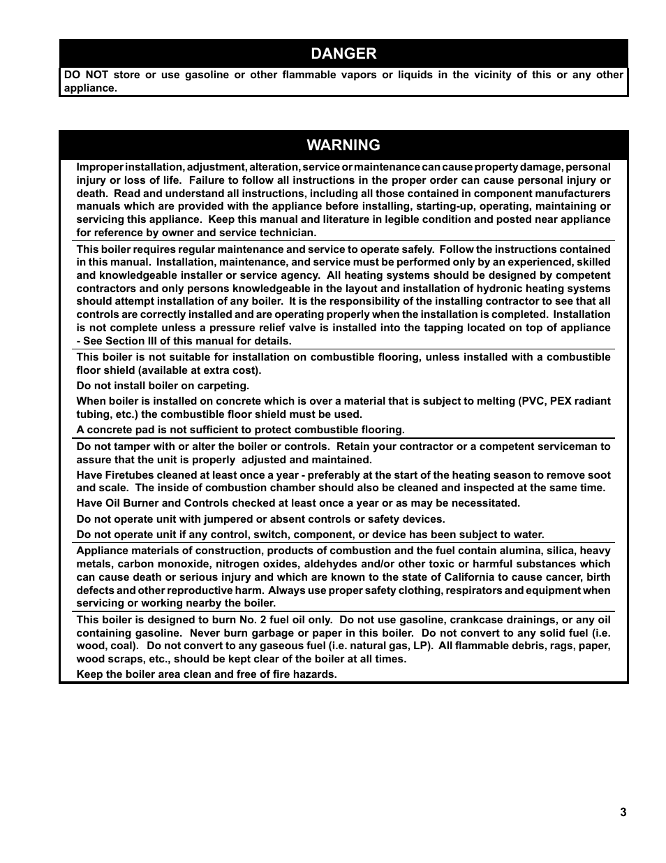 Danger, Warning | Burnham RSA User Manual | Page 3 / 52