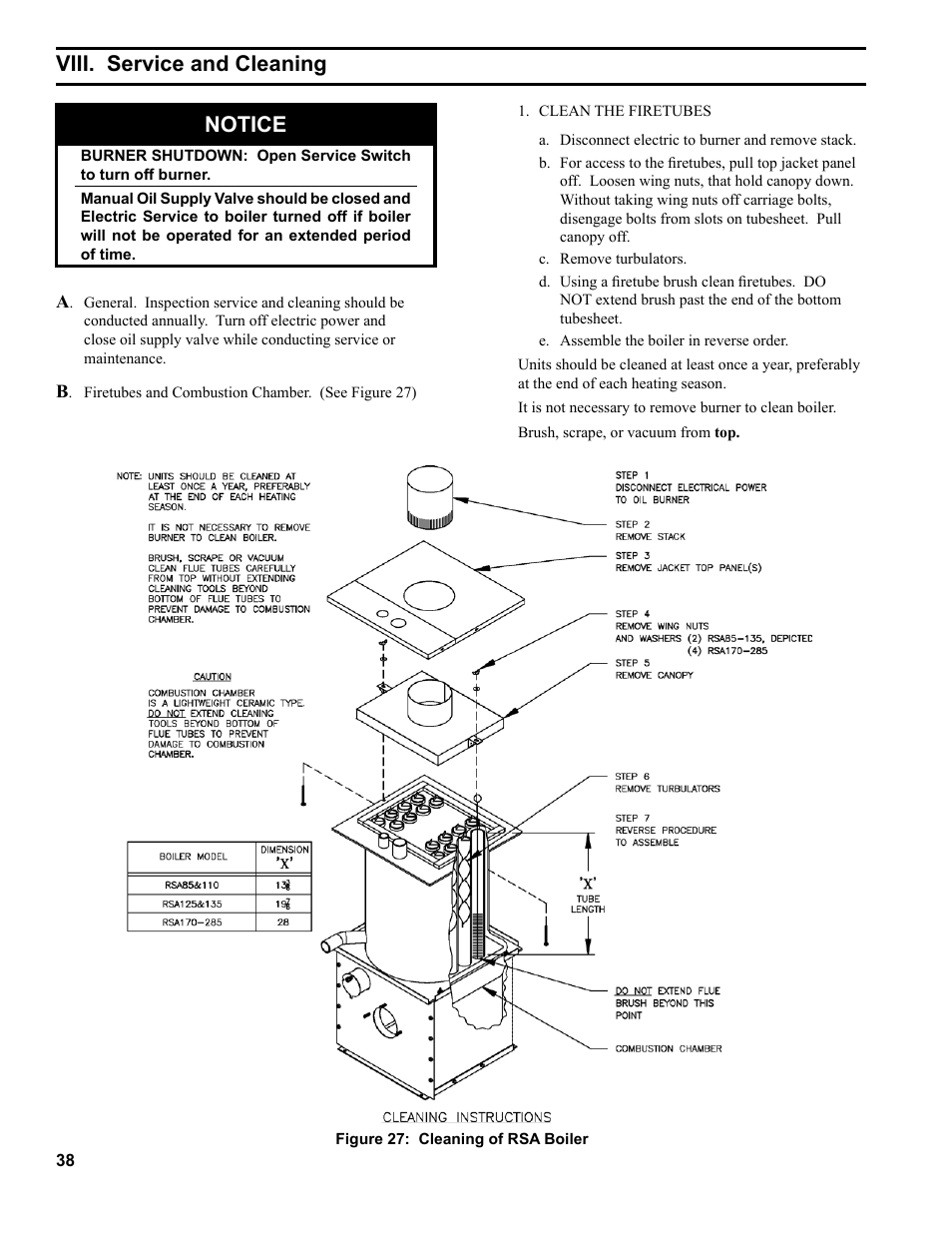 Viii. service and cleaning notice | Burnham RSA User Manual | Page 38 / 52