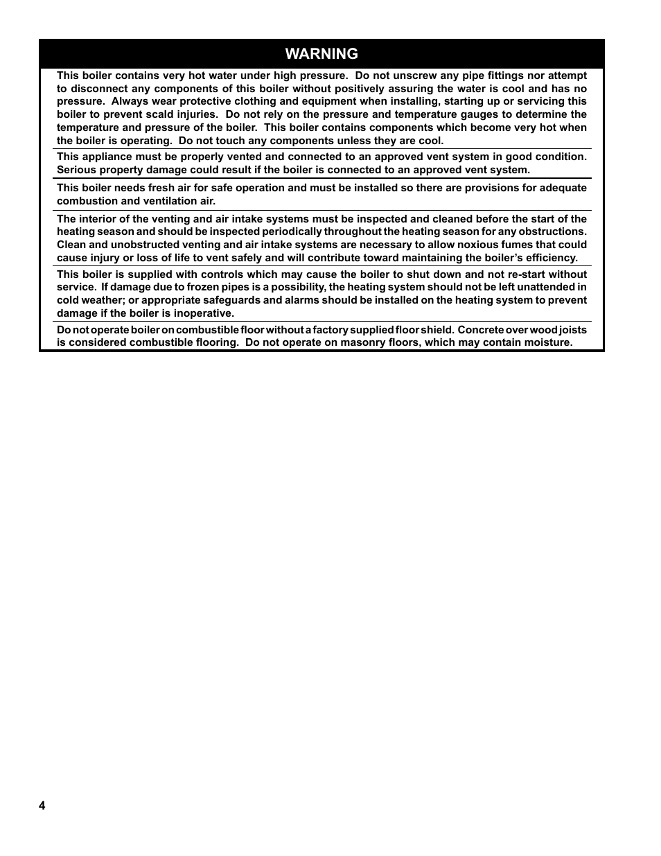 Warning | Burnham RSA User Manual | Page 4 / 52