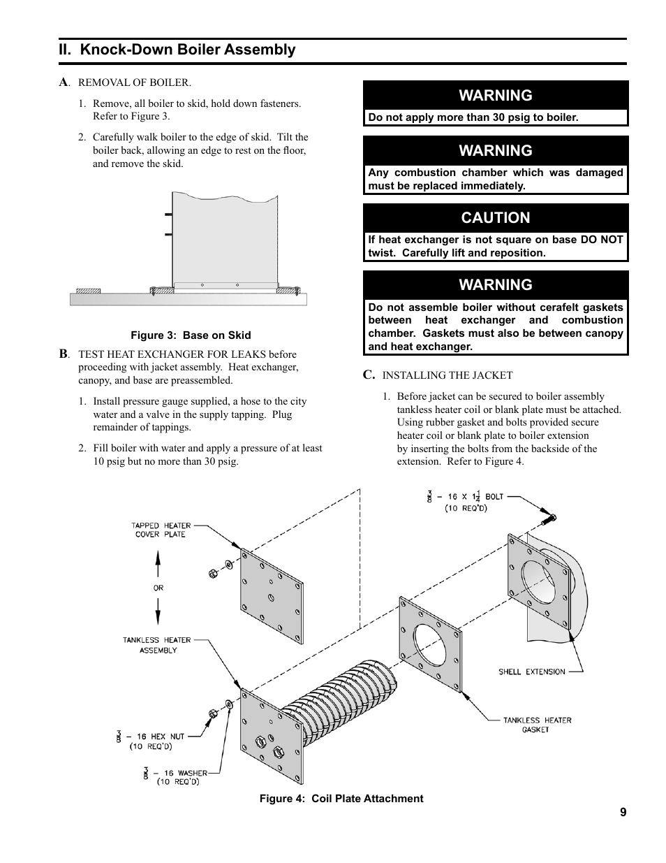 Ii. knock-down boiler assembly warning, Warning, Caution | Burnham RSA User Manual | Page 9 / 52