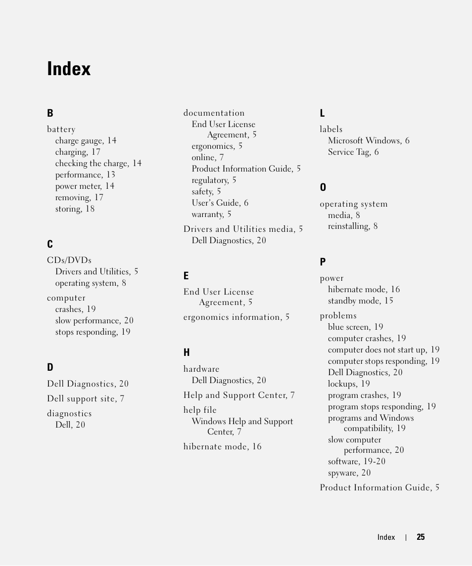 Index | Dell Latitude D830 (Early 2007) User Manual | Page 25 / 104