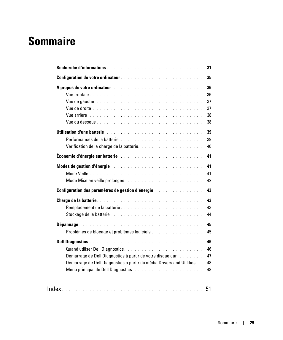 Sommaire, Index | Dell Latitude D830 (Early 2007) User Manual | Page 29 / 104