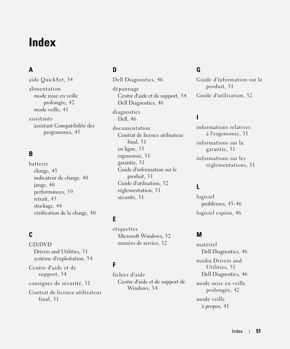 Index | Dell Latitude D830 (Early 2007) User Manual | Page 51 / 104