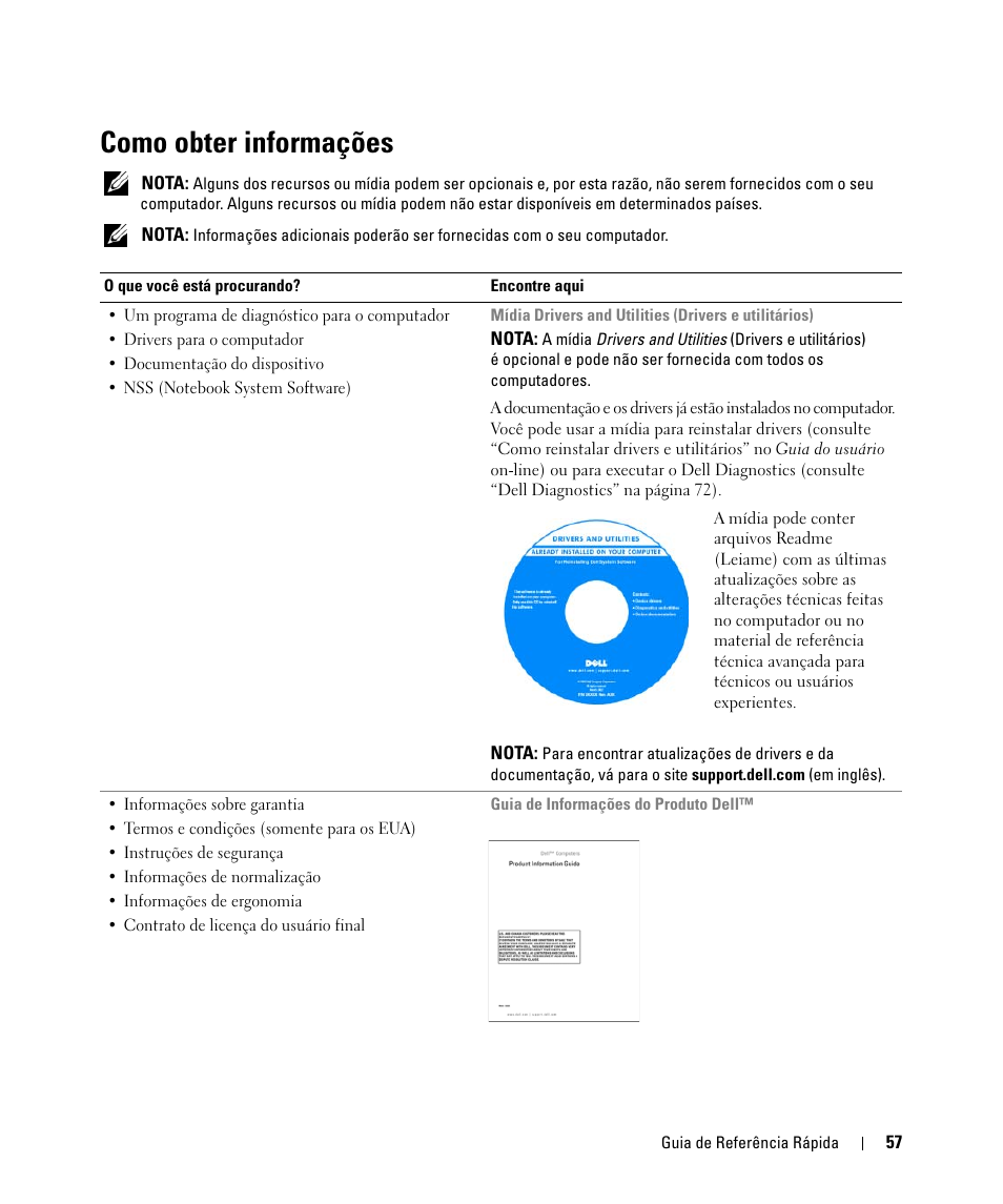 Como obter informações | Dell Latitude D830 (Early 2007) User Manual | Page 57 / 104