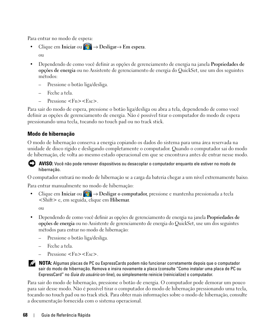 Modo de hibernação | Dell Latitude D830 (Early 2007) User Manual | Page 68 / 104