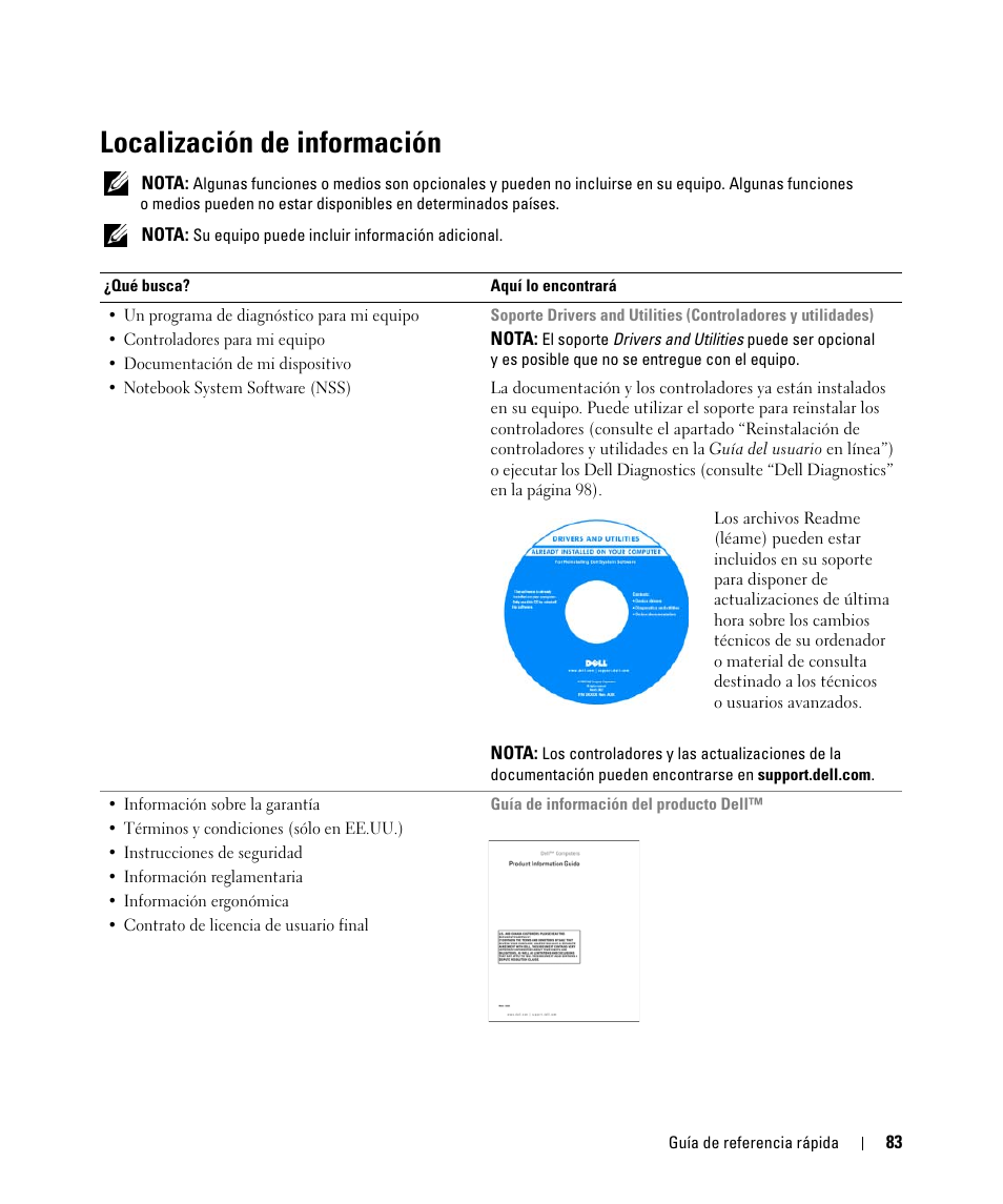 Localización de información | Dell Latitude D830 (Early 2007) User Manual | Page 83 / 104