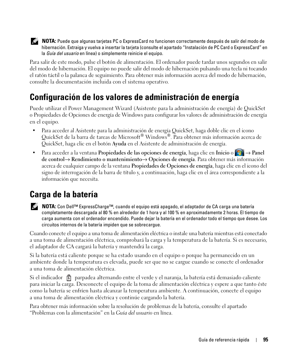 Carga de la batería | Dell Latitude D830 (Early 2007) User Manual | Page 95 / 104