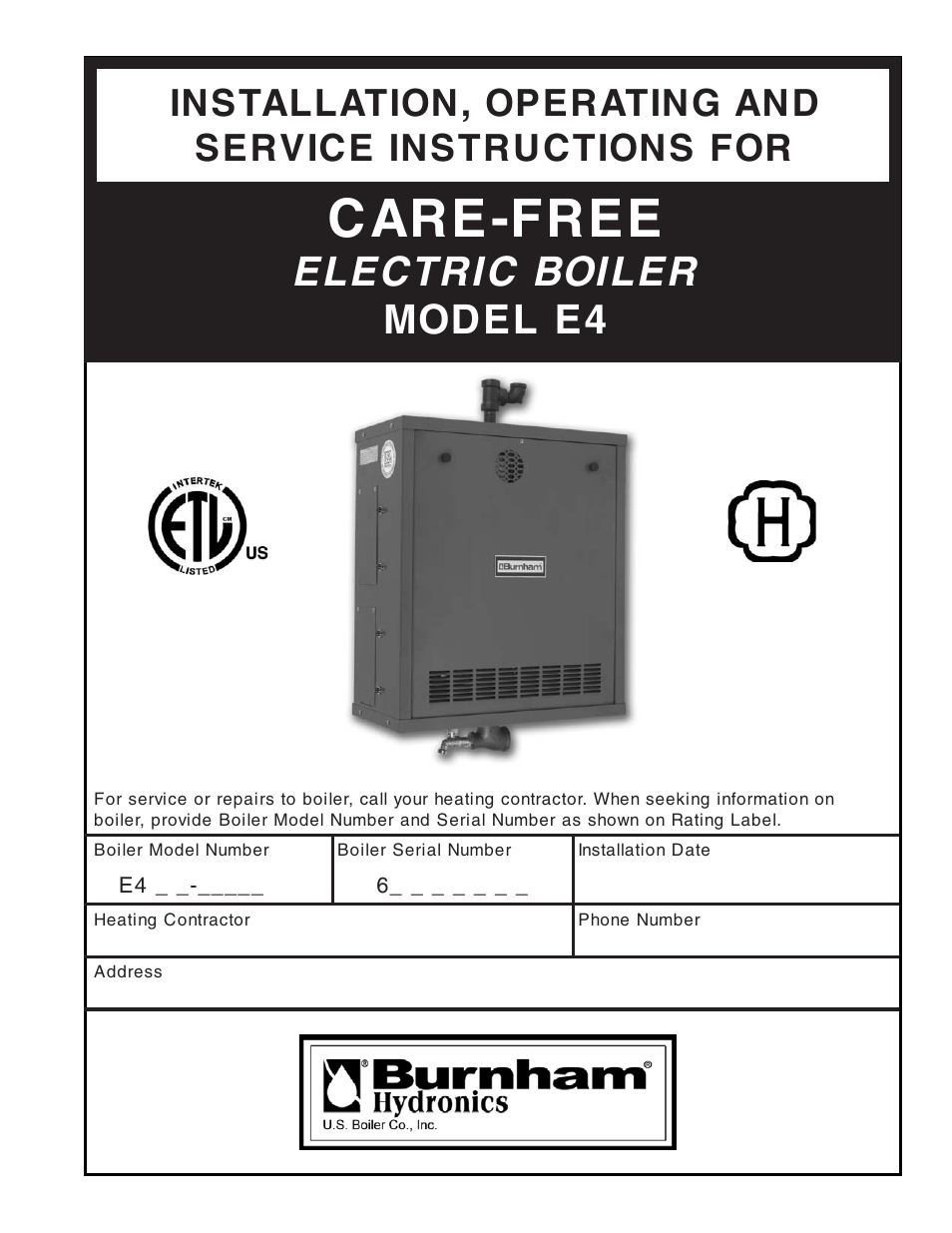 Burnham E4 User Manual | 8 pages