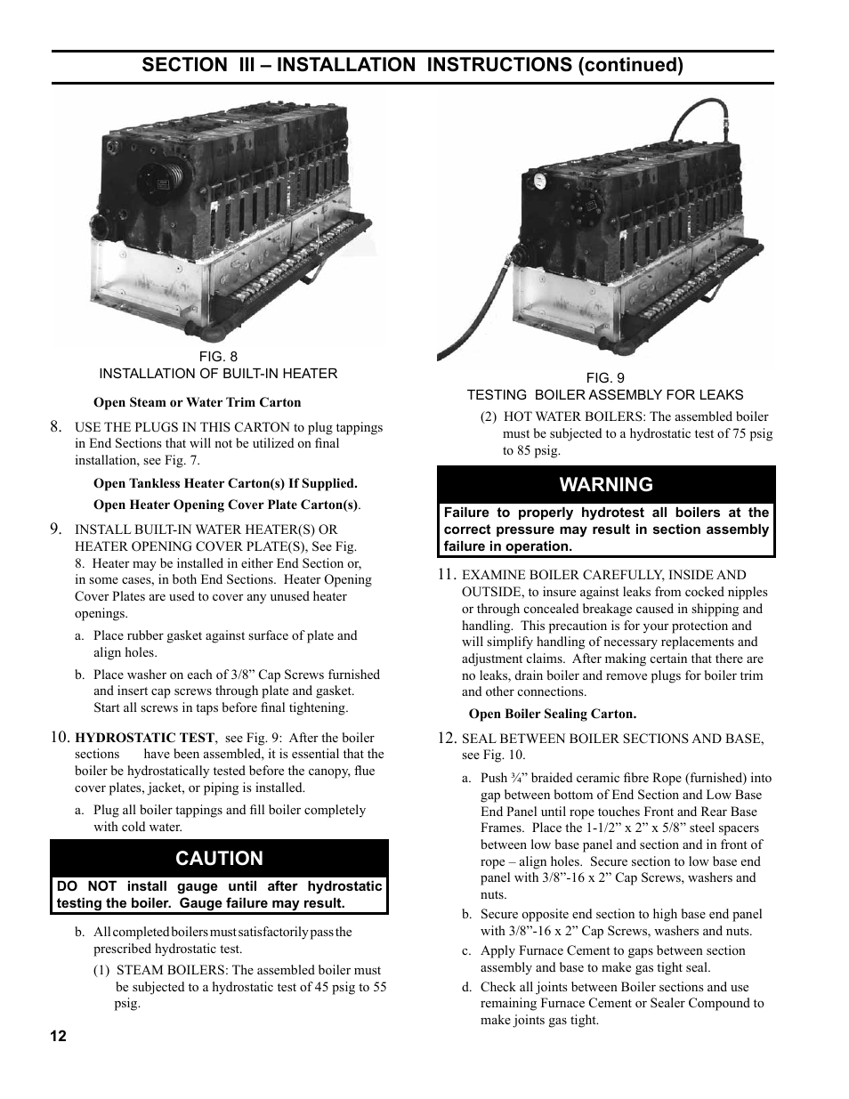 Caution, Warning | Burnham Series 5B User Manual | Page 12 / 112