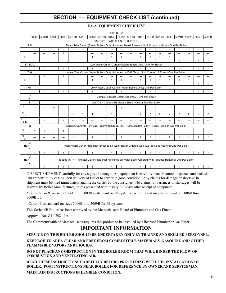 Important information, Or 9 | Burnham Series 5B User Manual | Page 3 / 112