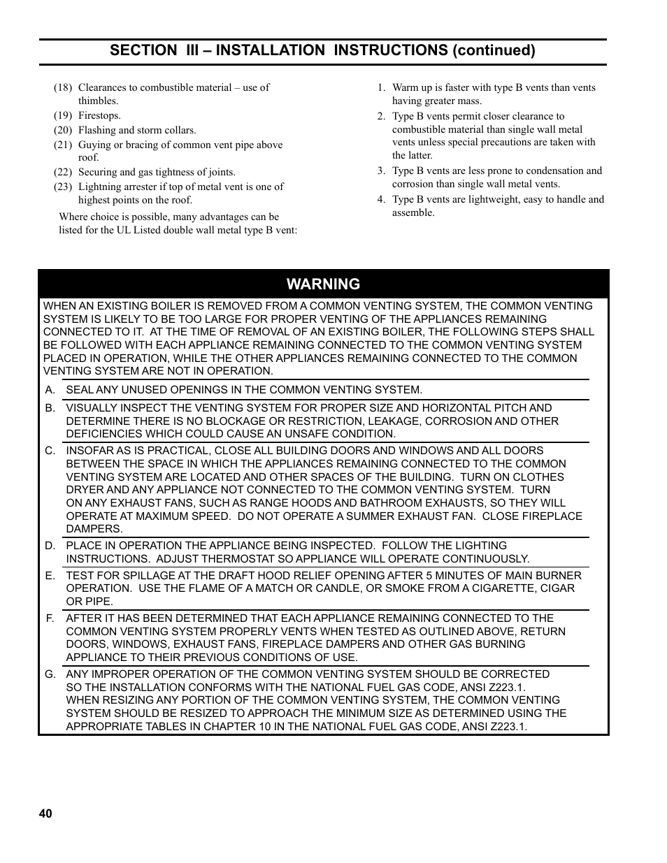 Warning | Burnham Series 5B User Manual | Page 40 / 112