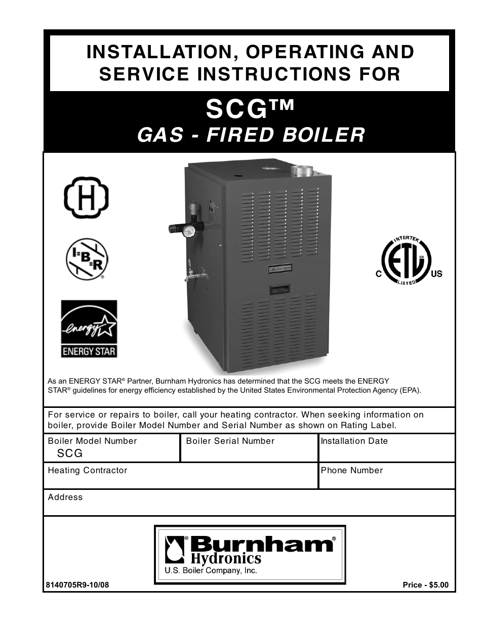 Burnham SCG 1100-H4 User Manual | 96 pages