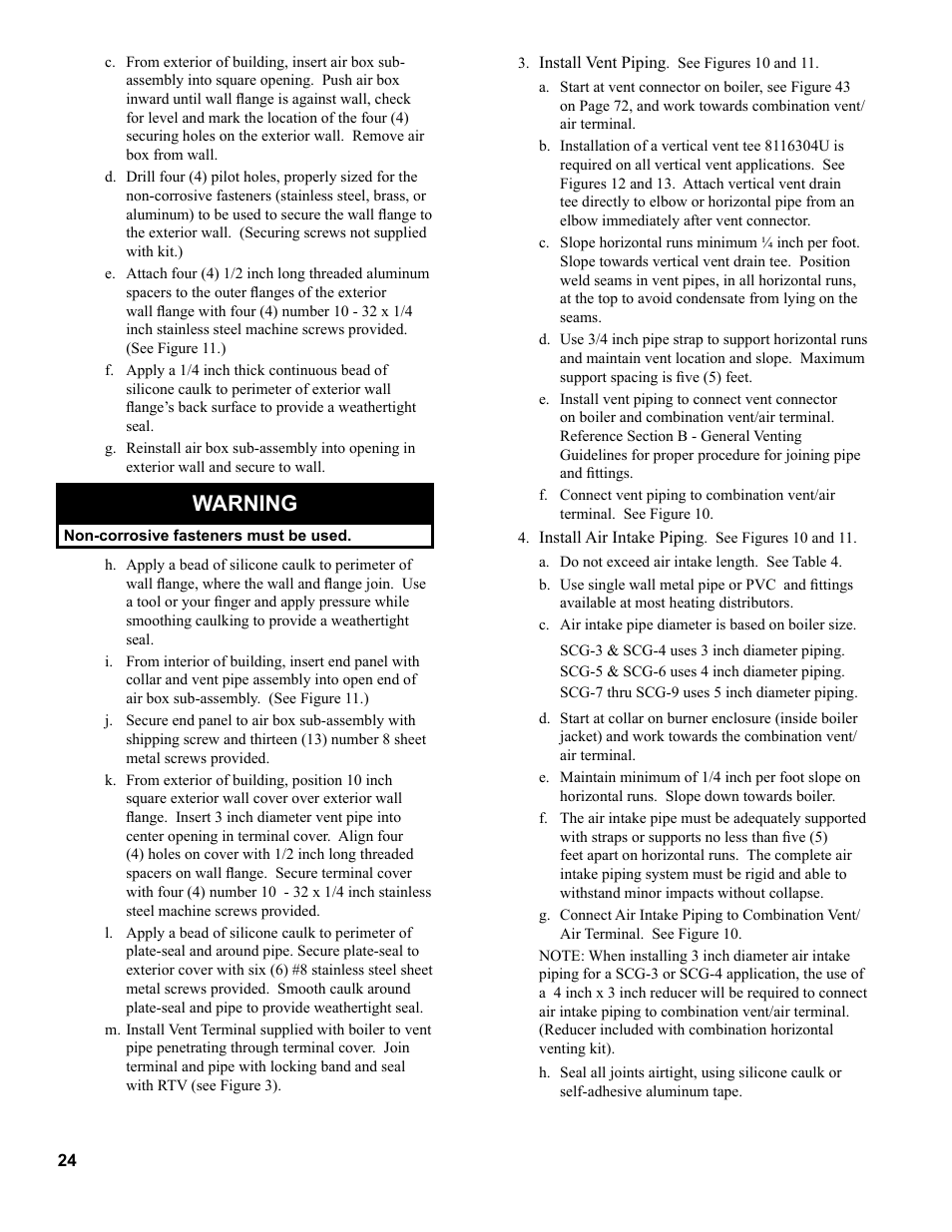 Warning | Burnham SCG 1100-H4 User Manual | Page 24 / 96