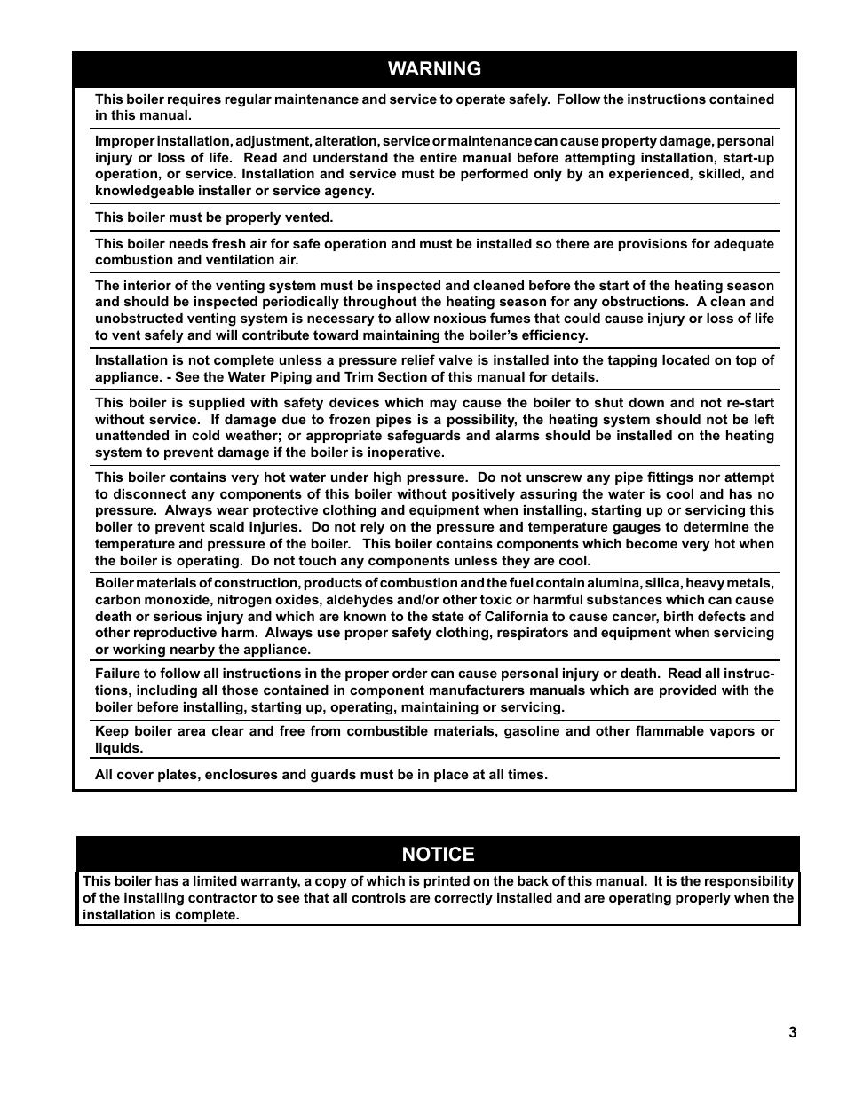 Warning, Notice | Burnham SCG 1100-H4 User Manual | Page 3 / 96