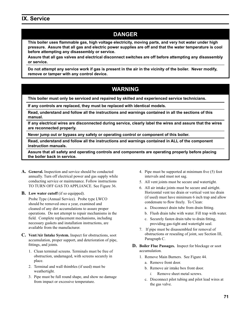 Ix. service, Danger, Warning | Burnham SCG 1100-H4 User Manual | Page 71 / 96