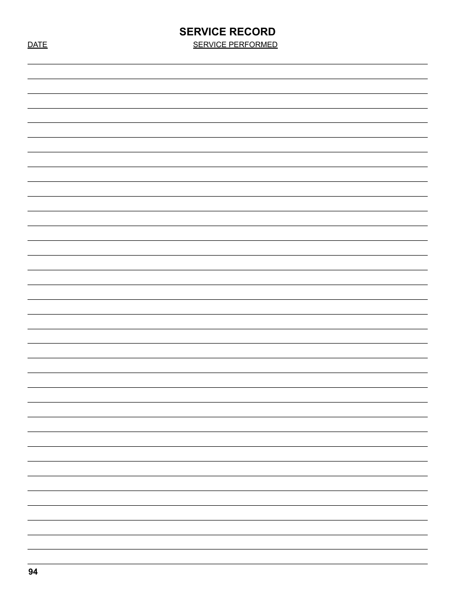 Service record | Burnham SCG 1100-H4 User Manual | Page 94 / 96