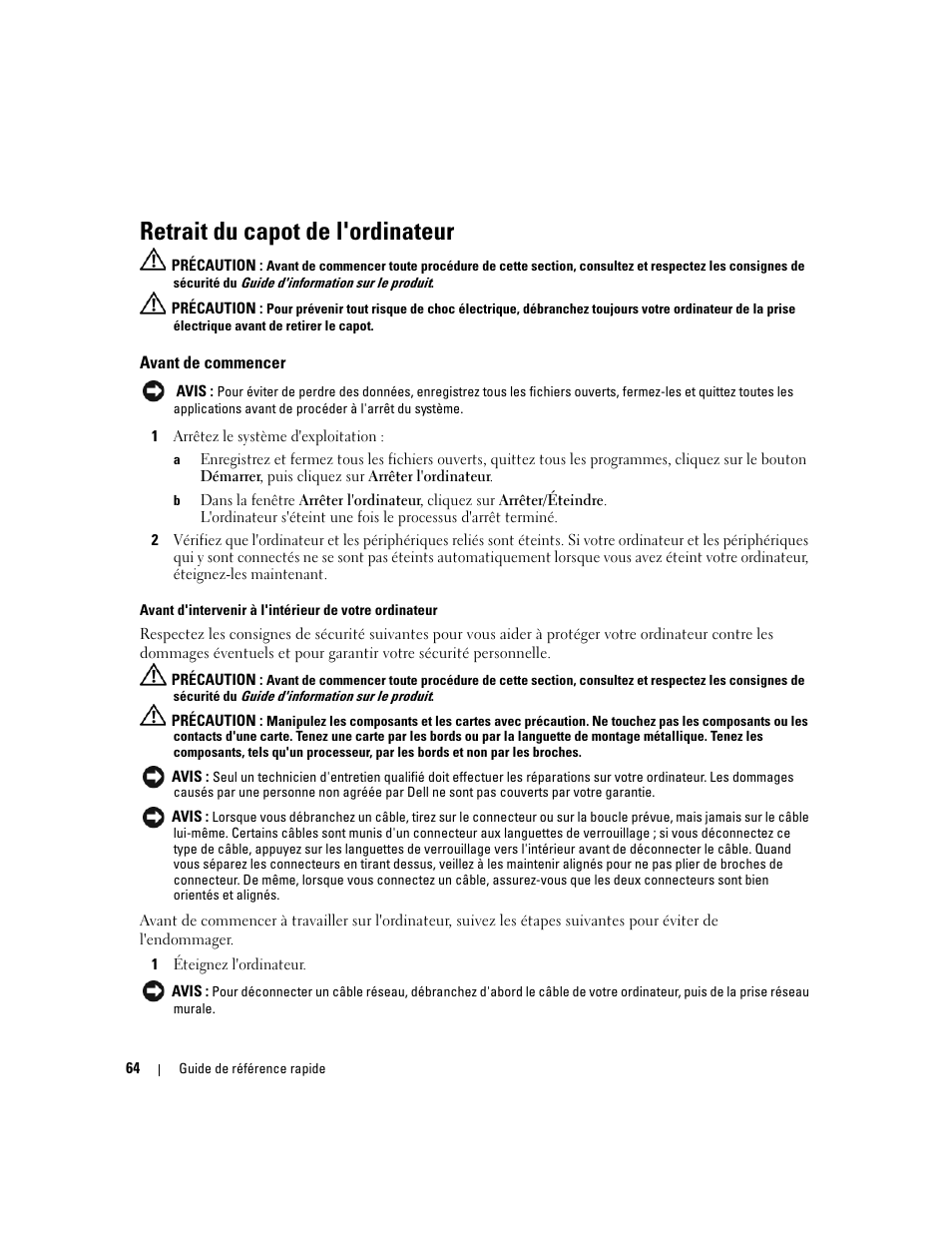 Retrait du capot de l'ordinateur, Avant de commencer | Dell OptiPlex 320 User Manual | Page 64 / 132